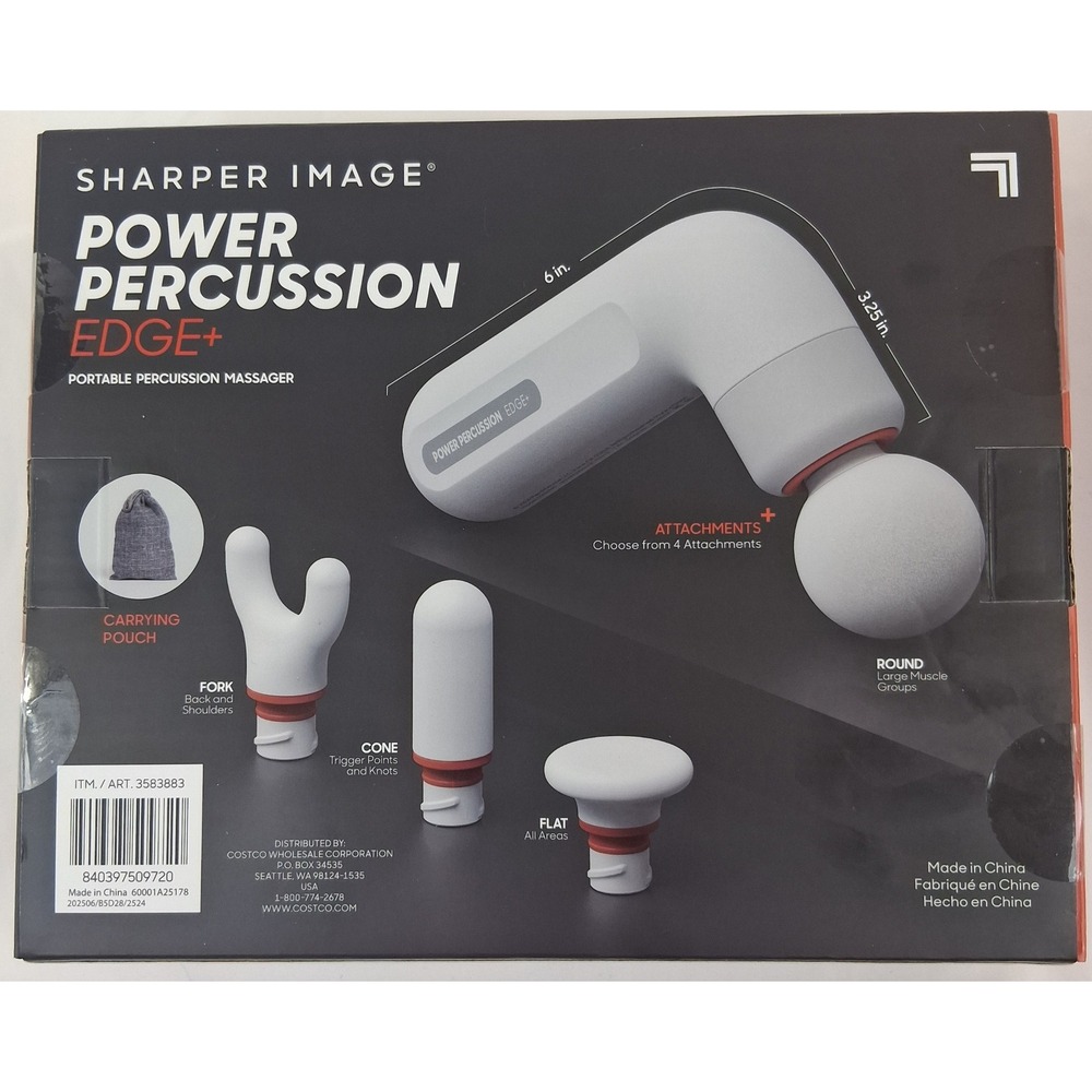 Sharper Image NEW Power Percussion Edge Massager 4 Speeds Drive 4 Attachments